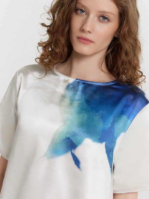 Блузка женская молочная с принтом, фото 4 из 5