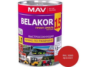 Грунт-эмаль BELAKOR 15 прямо по ржавчине 3 в 1 быстросохнущая RAL 3000 (красная) матовая 1,0л (0,9кг)