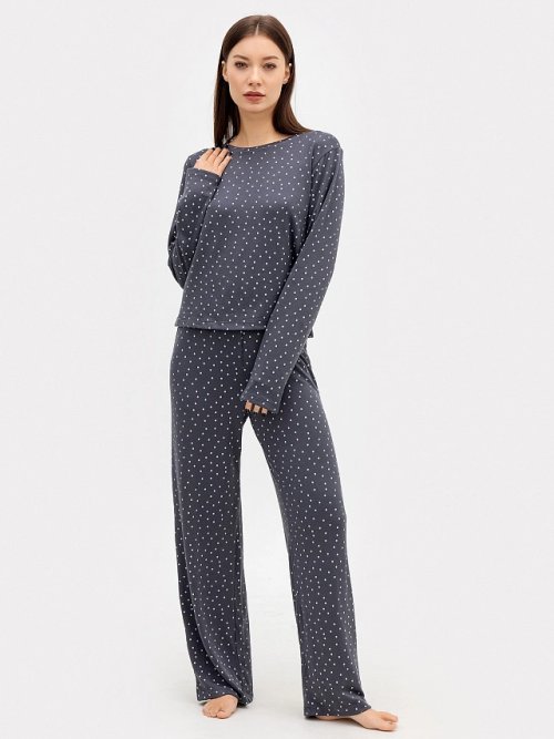 Комплект женский (джемпер, брюки) серый в горошек, фото 2 из 16