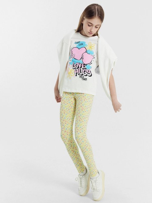 Легинсы для девочек желтые в цветочек, фото 2 из 7