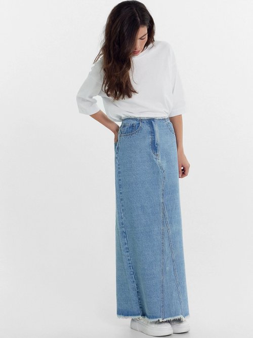 Юбка женская джинсовая макси в голубом цвете, фото 1 из 5