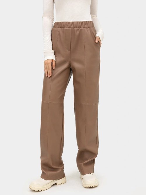 Брюки женские бежевые из экокожи, фото 1 из 8