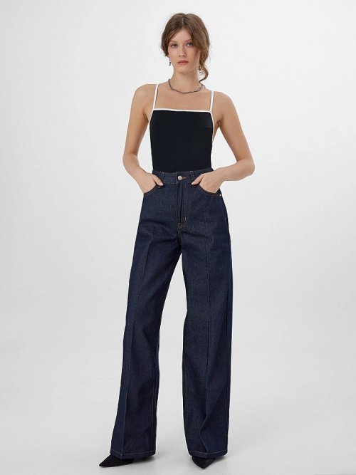 Джинсы женские Wide leg fit темно-синие с высокой посадкой, фото 7 из 14