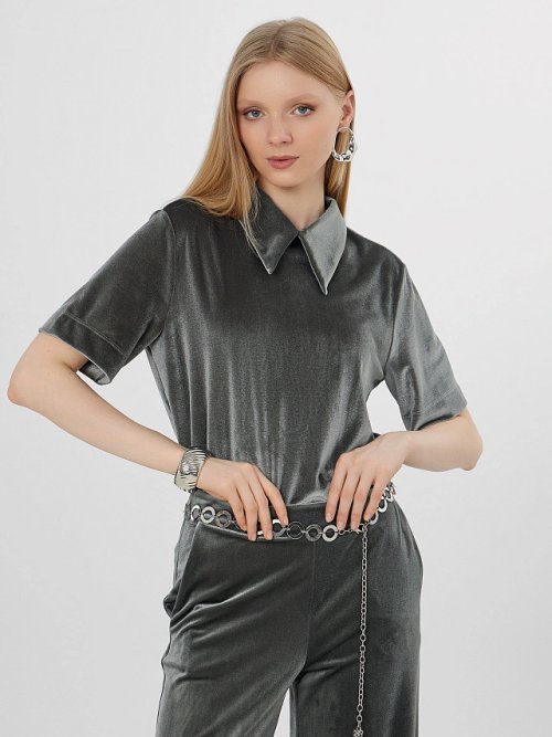 Поло велюровое женское зеленое, фото 5 из 6