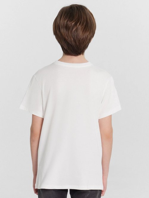 Футболка для мальчиков белая с принтом и надписью "long heavy fast", фото 4 из 6