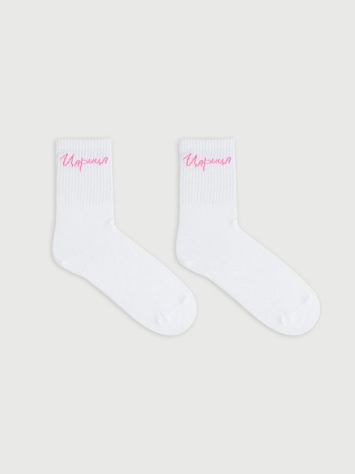Носки женские белые с рисунком в виде надписи "Царица", фото 3 из 4