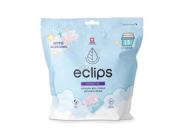 Капсулы ECLIPS Sensitive для стирки детских вещей, 15 шт