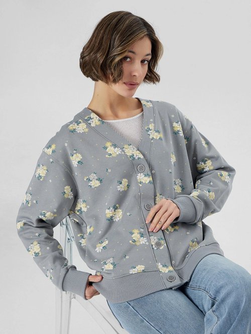 Кардиган серый с цветочным принтом, фото 7 из 7
