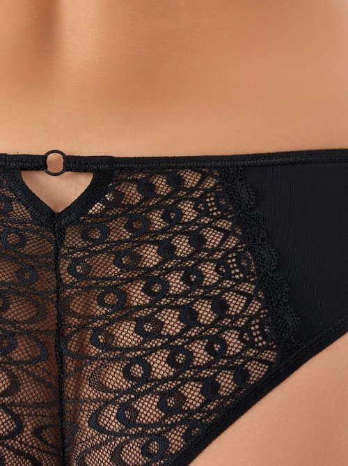 Трусы женские бразилиана черные с кружевными вставками, фото 6 из 27