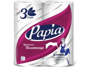 Полотенца бум."PAPIA"(декор,3сл) 2рул на акции в магазинах Евроопт