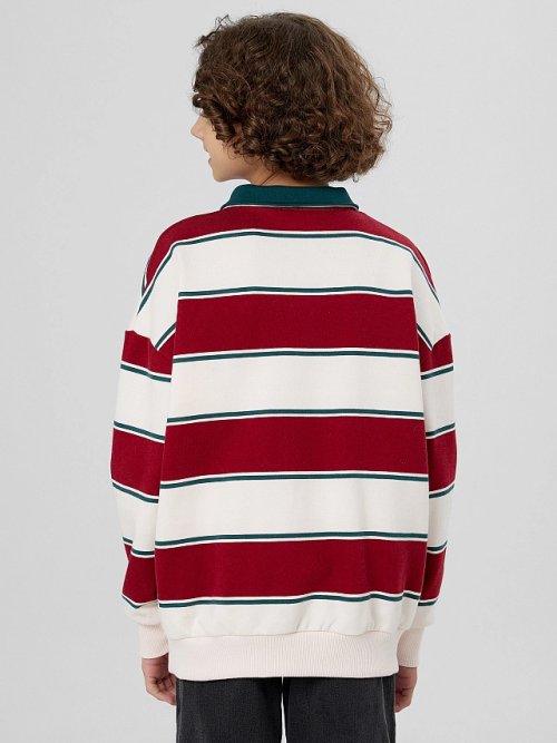 Свитшот для мальчиков в молочно-красную полоску, фото 2 из 6