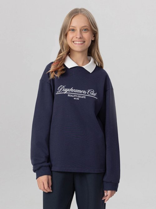 Джемпер для девочек синий с надписью "daydreamers club", фото 1 из 7