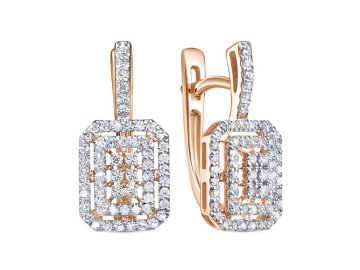 Серьги с английским замком RoseGrace, красное золото 585 проба, вставка бриллиант