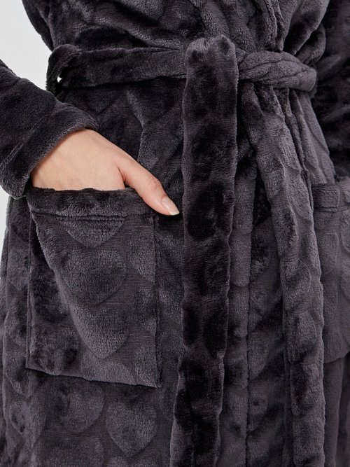 Халат женский серый с узором сердечки, фото 4 из 12