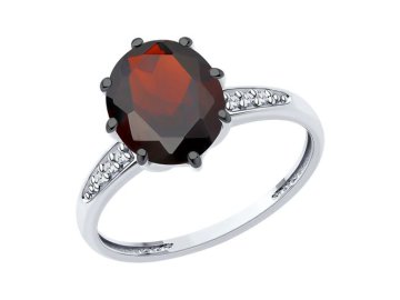 Кольцо декоративное Diamant, серебро 925 проба, вставка фианит/гранат