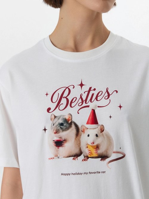 Футболка женская белая с надписью "Besties", фото 5 из 8