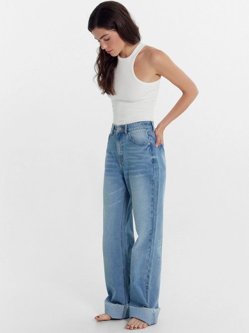 Брюки женские джинсовые wide leg fit голубые, фото 5 из 40