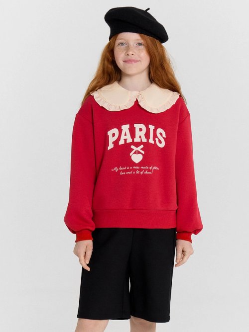 Джемпер для девочек красный с принтом и надписью "Paris", фото 9 из 10