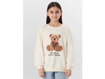 Свитшот для девочек бежевый с принтом мишки