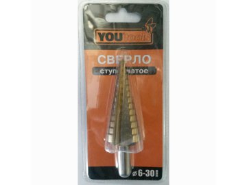 Сверло ступенчатое Yourtools ф 6-30мм (13ступ-6/8/10/12/14/16/18/20/22/24/26/28/30мм (в блист.уп.)