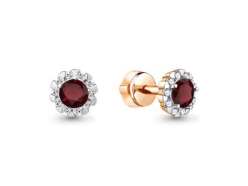 Серьги пусеты Aquamarine, красное золото 585 проба, вставка гранат