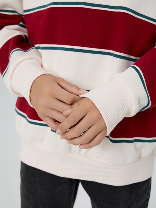 Свитшот для мальчиков в молочно-красную полоску, фото 5 из 6