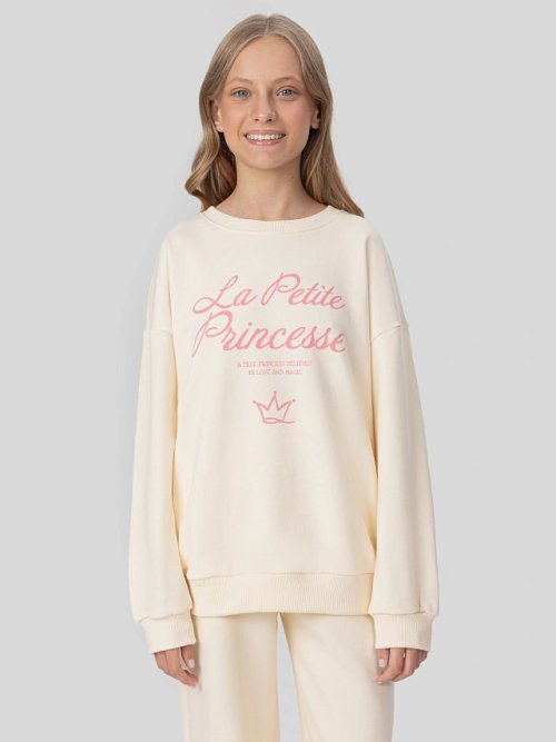 Свитшот для девочек бежевый с надписью "La petite Princesse", фото 1 из 25