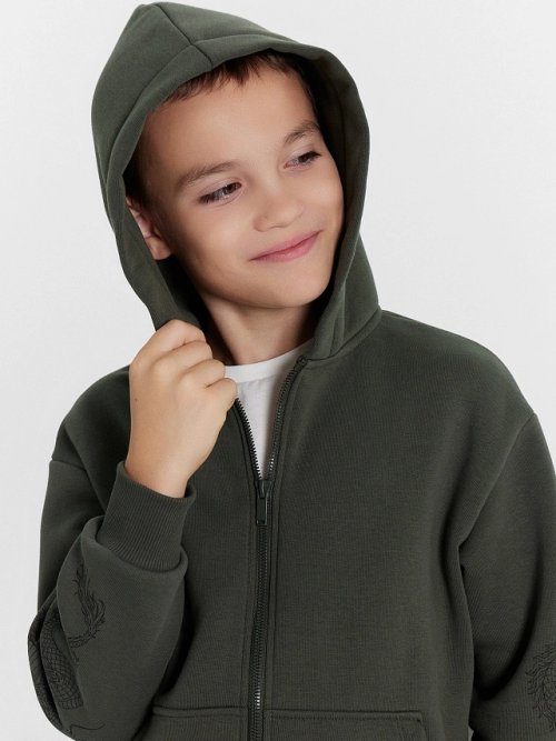 Толстовка для мальчиков хаки с принтом, фото 4 из 5