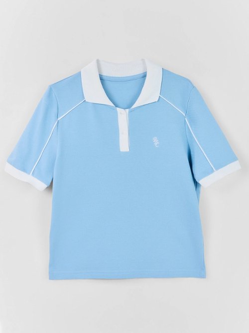 Поло женское голубое из хлопка пике, фото 4 из 6