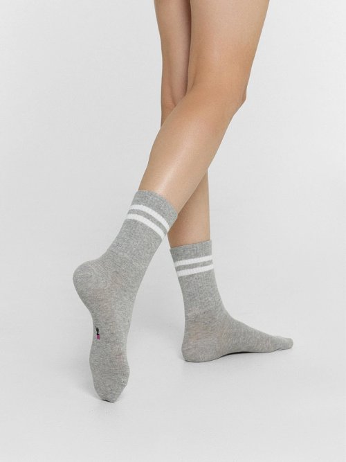 Носки женские серые с контрастными полосками, фото 2 из 12