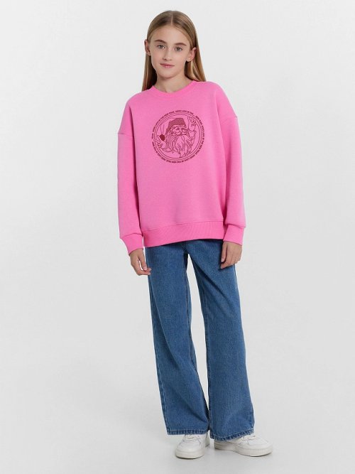 Свитшот для девочек новогодний розовый с Сантой, фото 3 из 5