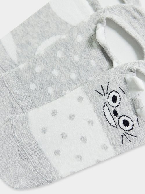 Носки женские мультипак (3 пары) светло-серые с рисунком в виде мордочки с 3D-ушками, фото 5 из 5