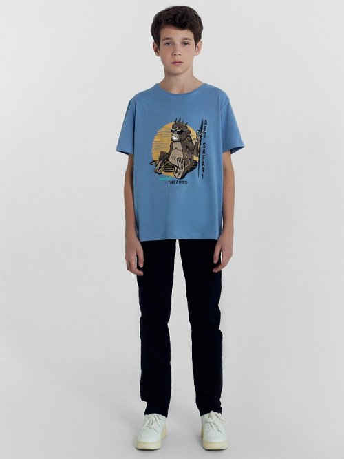 Футболка для мальчиков туманно-голубая с печатью, фото 3 из 5