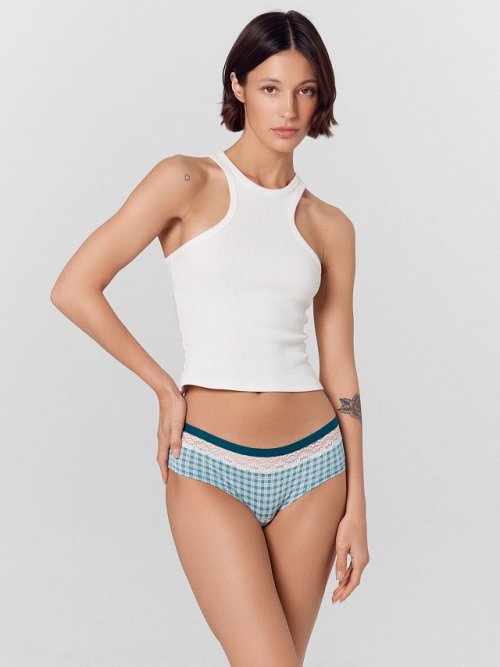 Трусы женские шорты изумрудные в клеточку, фото 1 из 24