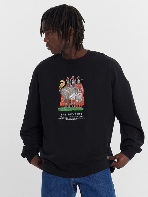 Свитшот мужской черный с принтом "Три богатыря", фото 2 из 6