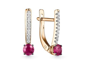 Серьги с английским замком Bellissima, красное золото 585 проба, вставка бриллиант