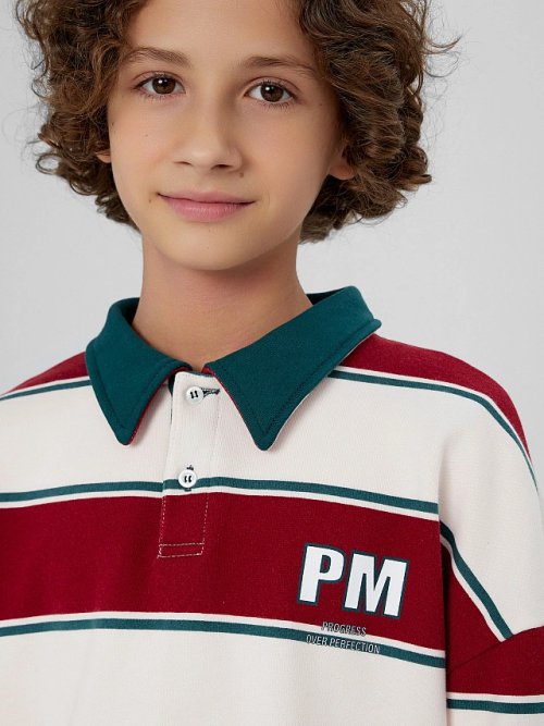 Свитшот для мальчиков в молочно-красную полоску, фото 4 из 6