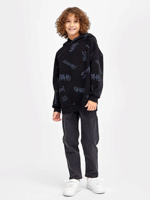 Худи для мальчиков черное с принтом в виде текста, фото 2 из 4