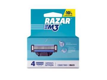 Кассеты сменные для безопасных бритв RAZAR M3, 4 шт