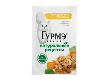Пауч Гурмэ для взрослых кошек, Курица на пару и морковь, Натуральные рецепты, 75 г