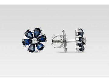 Серьги пусеты LUCKY DIAMOND, белое золото 585 проба, вставка бриллиант