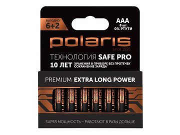 Батарейки щелочные Polaris PB AAA (8шт) Premium