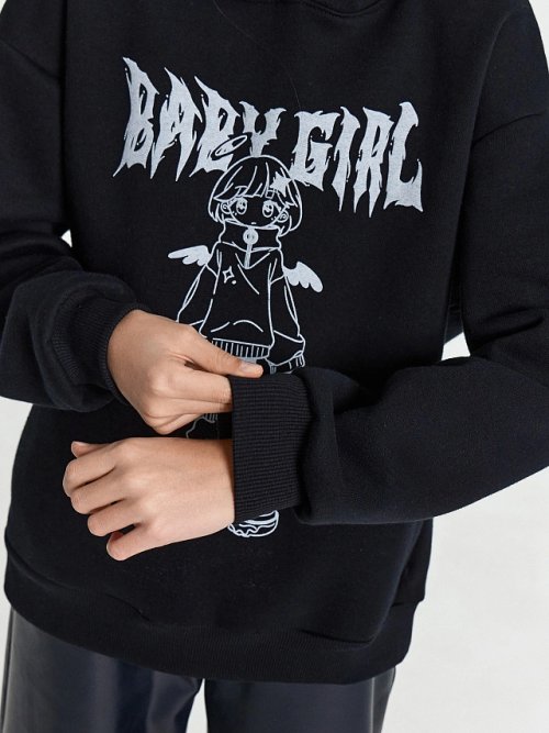 Худи для девочек черное с печатью, фото 6 из 6