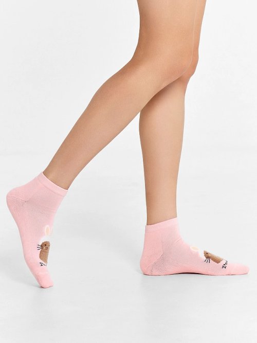 Носки женские розовые с рисунком в виде зайки, фото 2 из 5