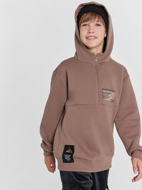 Худи для мальчиков таупово-бежевый с печатью, фото 1 из 7