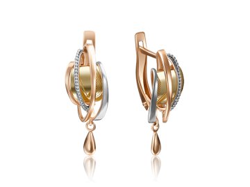 Серьги длинные Platina Jewelry, красное золото 585 проба