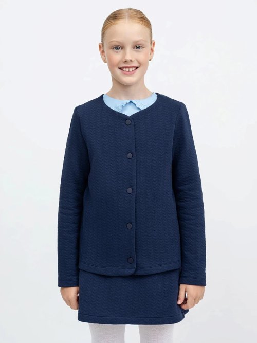 Прямой жакет из капитона темно-синего цвета для девочек, фото 2 из 4