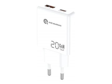 Зарядное устройство Atomic BLADE G203 GAN 20W 2-порта USB (A+C) с кабелем USB (С-L) 1 метр, цвет белый | 10.208 на акции в магазинах 5 элемент