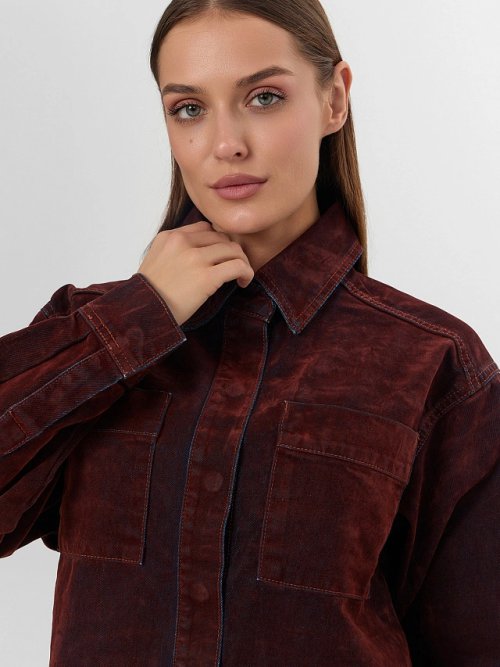 Жакет женский джинсовый бордовый, фото 4 из 8