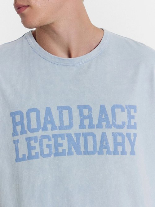 Футболка мужская голубая с печатью, фото 4 из 5